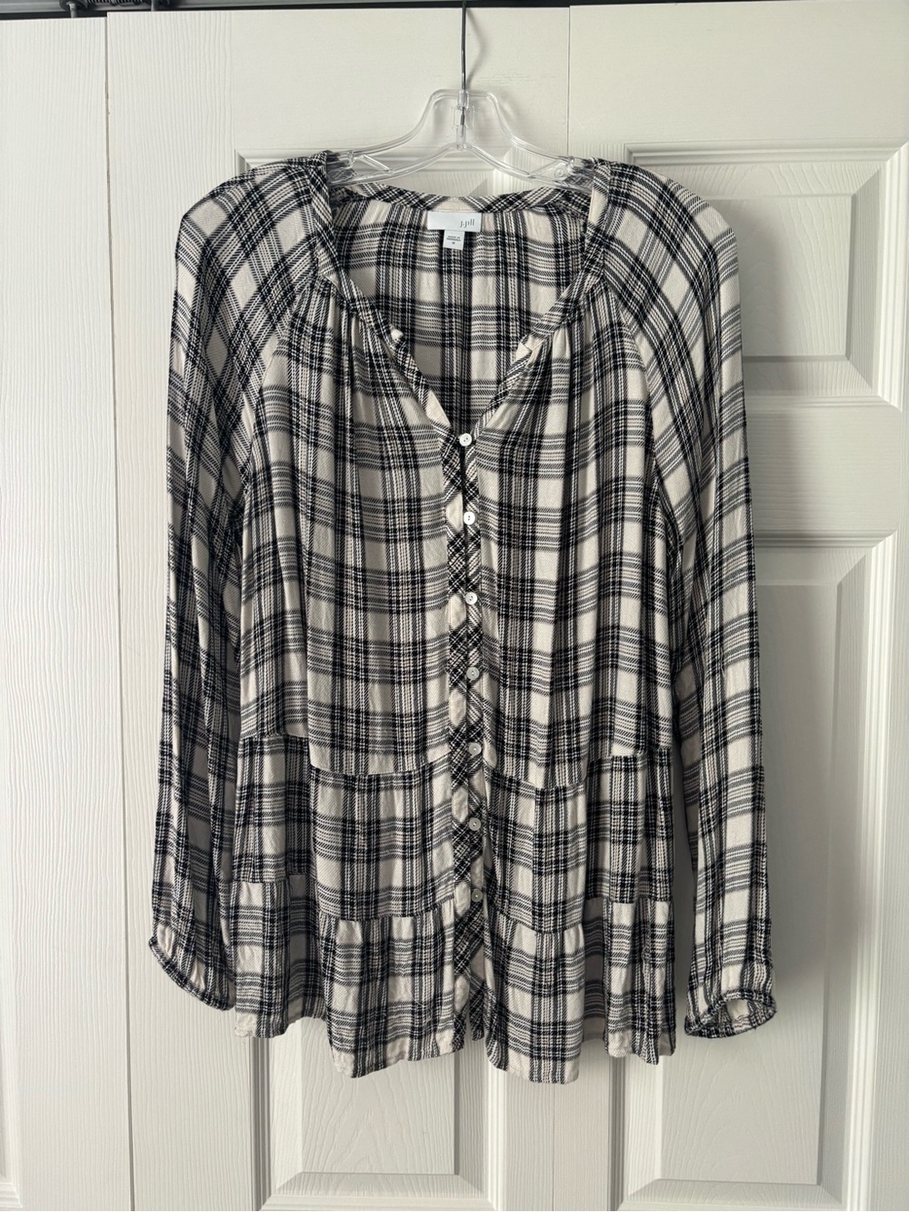 J. Jill Black & White Plaid Button-Front Tunic